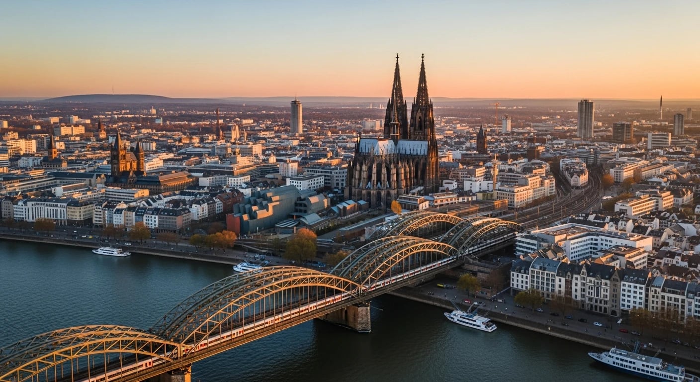 Kölner Dom und Hohenzollernbrücke Drohnenaufnahme – Monteurzimmer in Köln ab 15 Euro